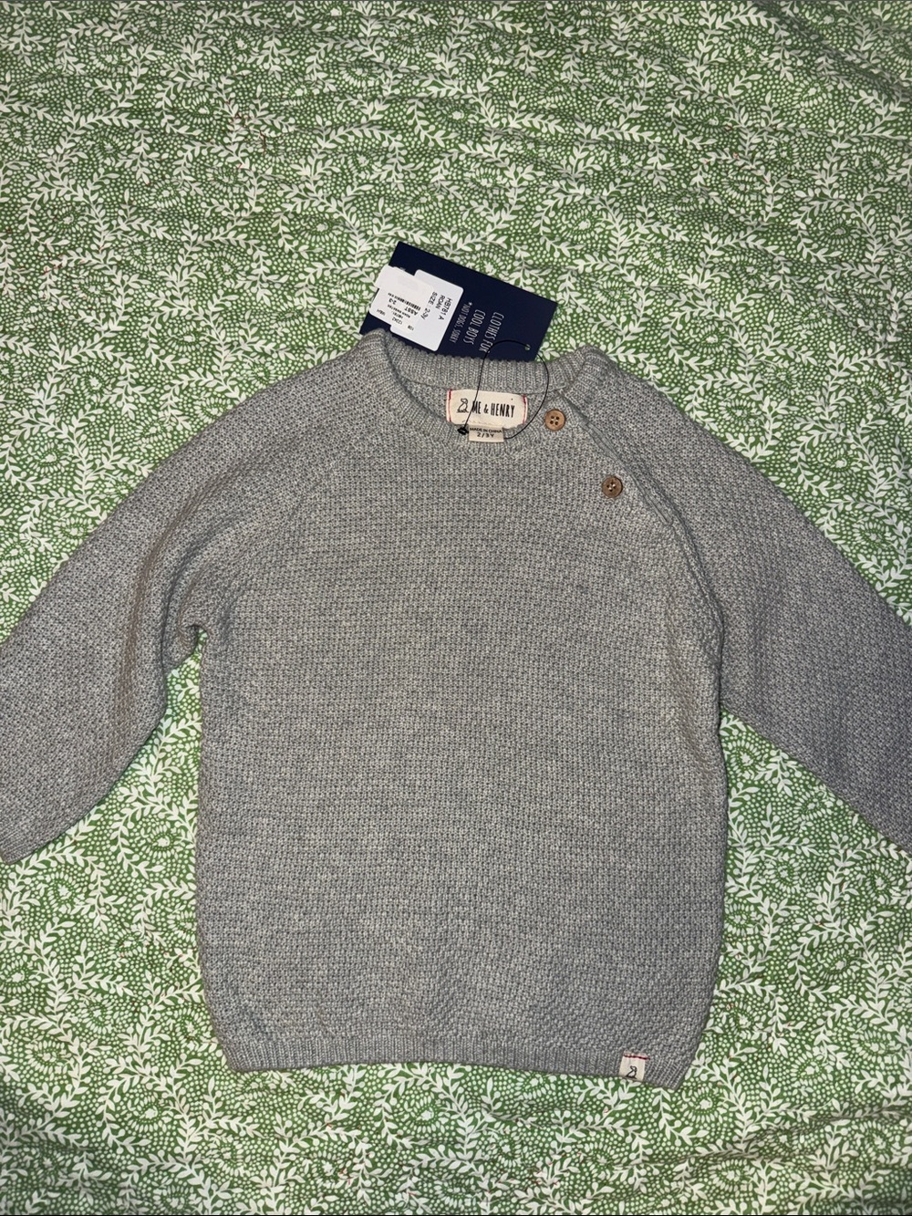 Boys Me & Henry Gray Button Neck Roan Pull Over Sweater